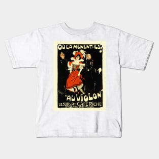 Cafe Riche AU VIOLON Vintage French Advertisement Lithograph Art by Jules Alexandre Grun Kids T-Shirt